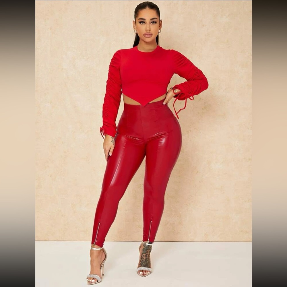 NWT SHEIN Sexy Red Faux Leather Skinny Pants